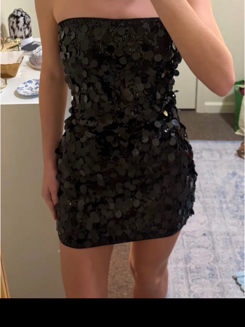 Strapless Black Sequin Mini Dress